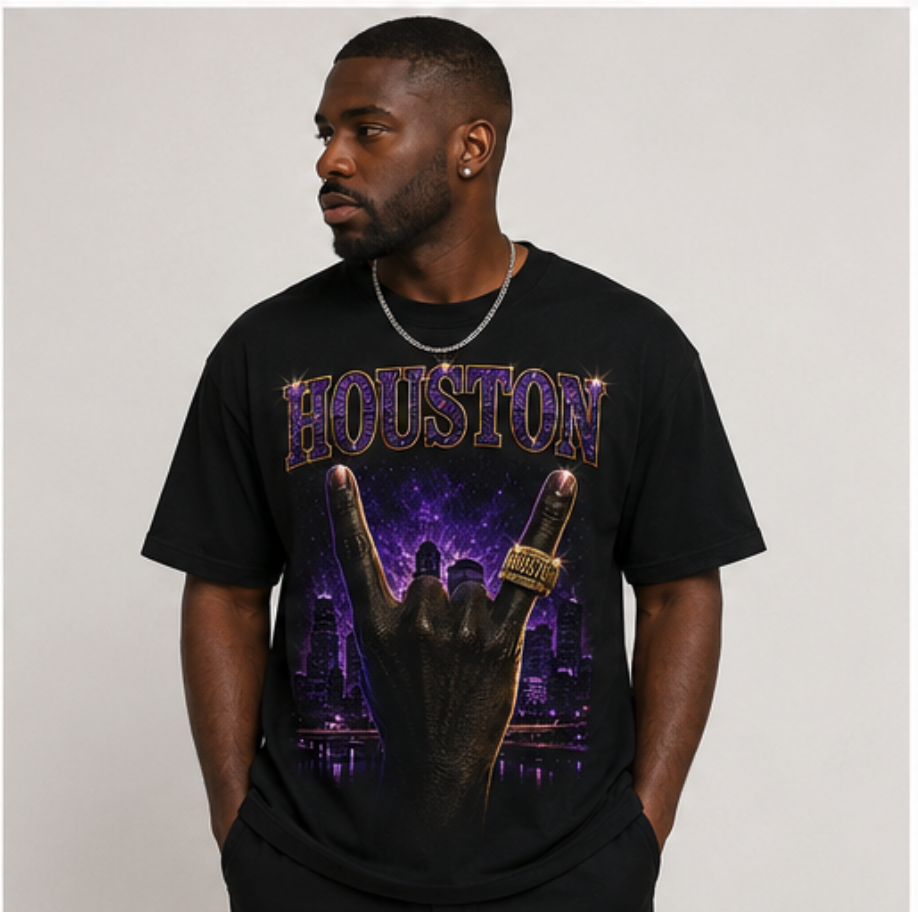 Black and purple Tiny T Make Me Rich T-shirt, front view